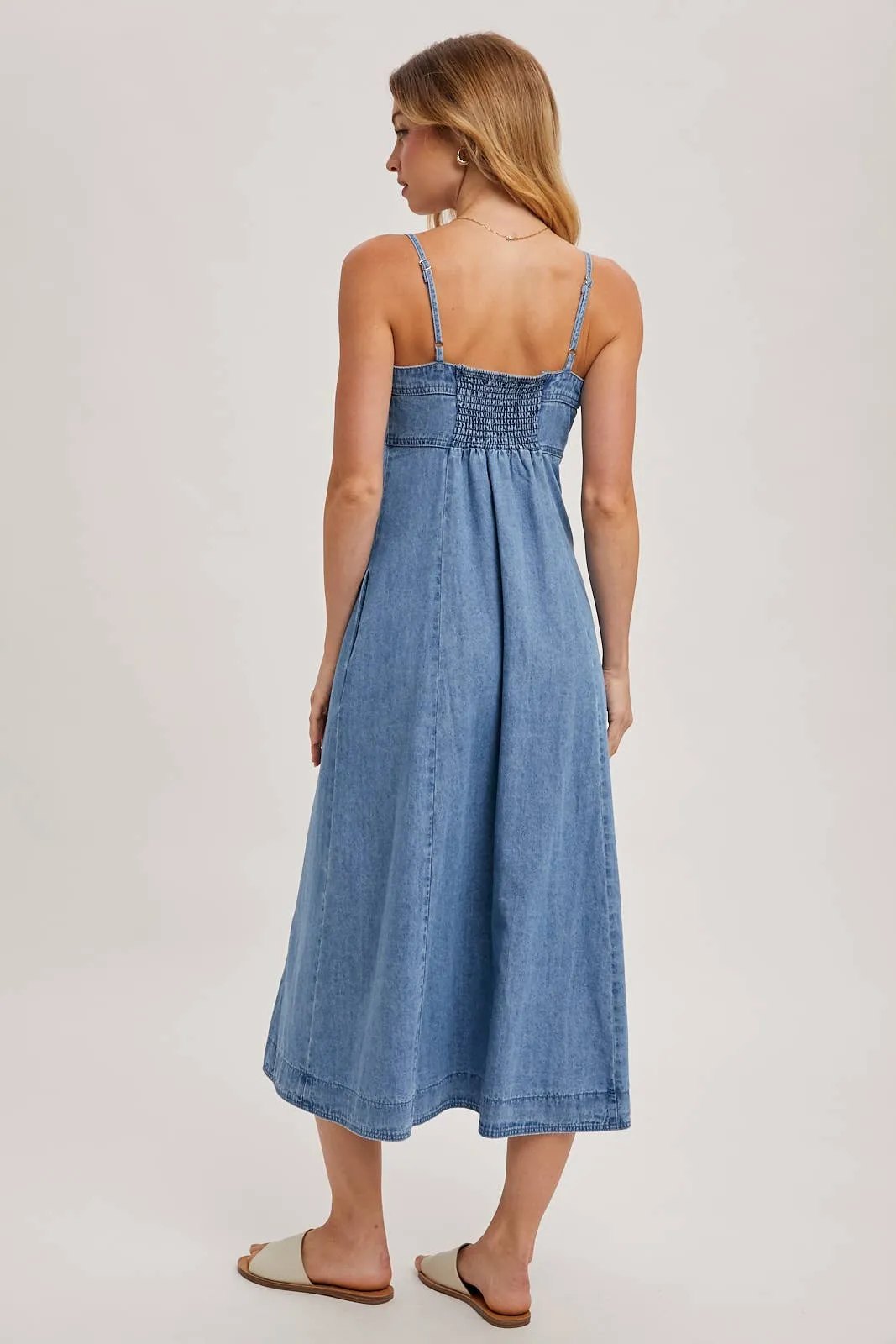 Daze Button Down Sleeveless Denim Midi Dress