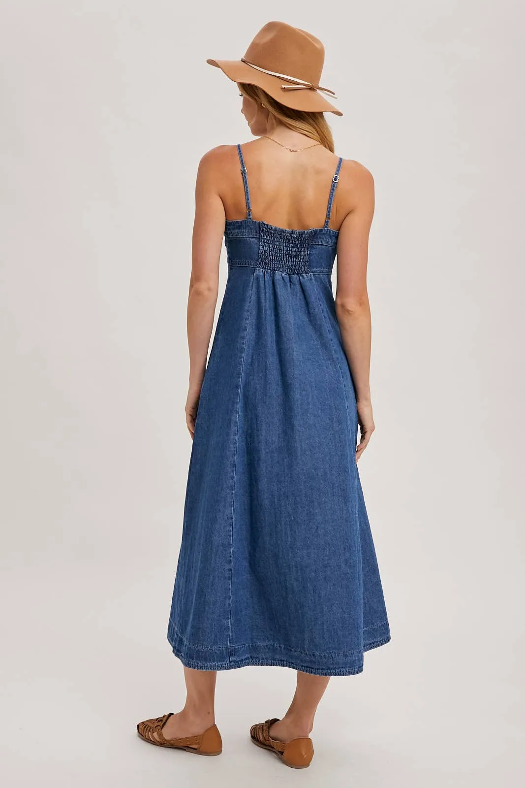Daze Button Down Sleeveless Denim Midi Dress