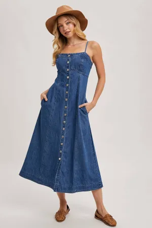 Daze Button Down Sleeveless Denim Midi Dress