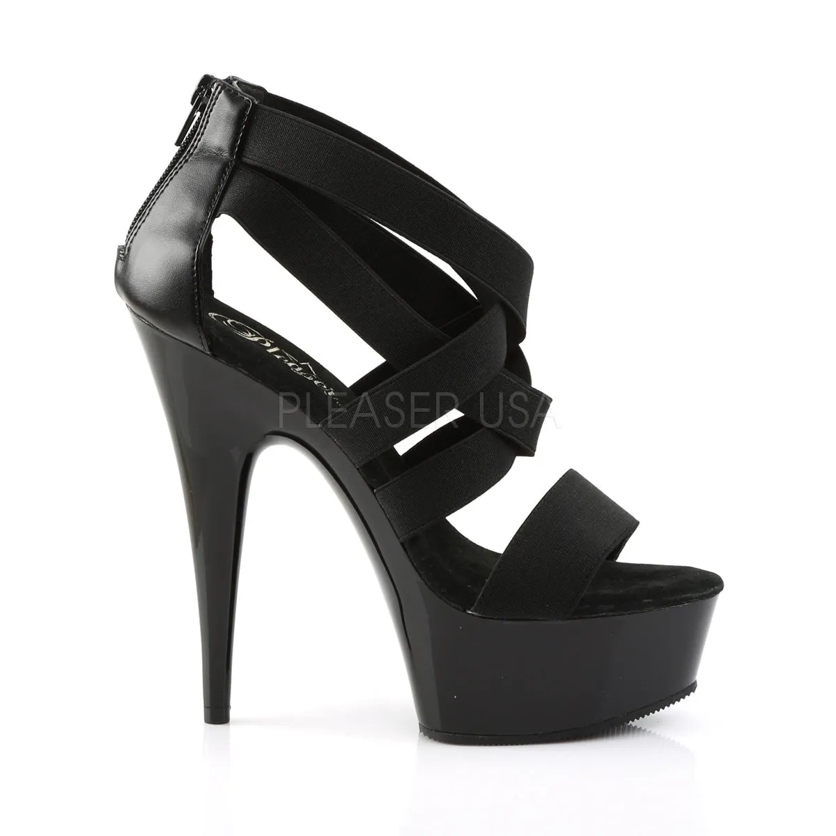 DELIGHT-669  Black Elastic Band-Faux Leather/Black