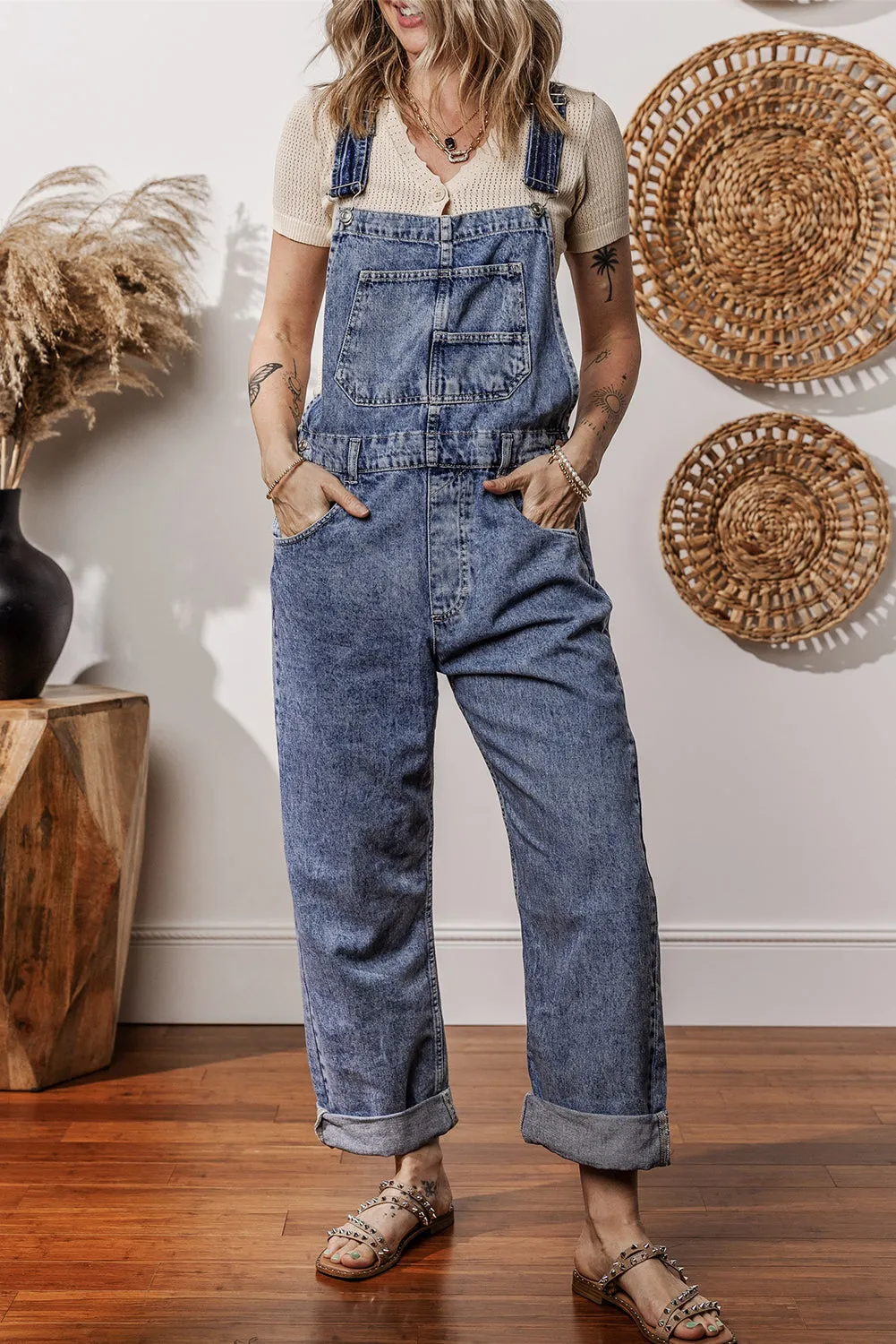 Denim Bib Straight Leg Jumpsuit