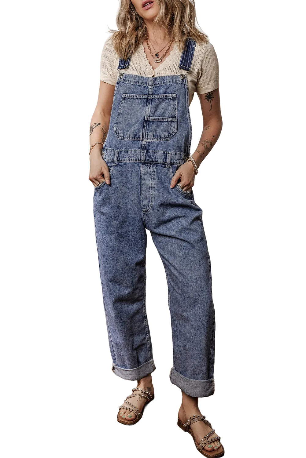 Denim Bib Straight Leg Jumpsuit
