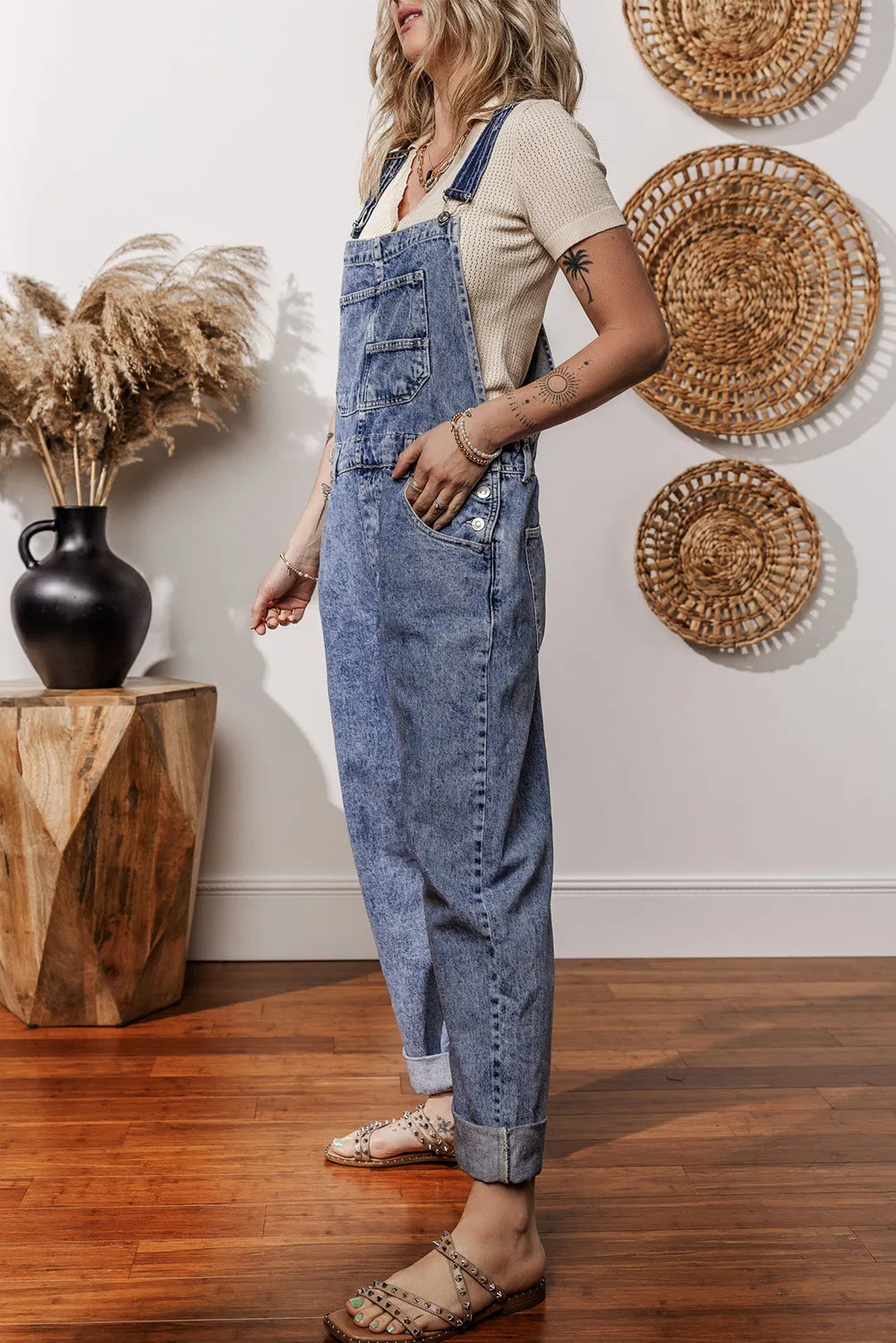 Denim Bib Straight Leg Jumpsuit
