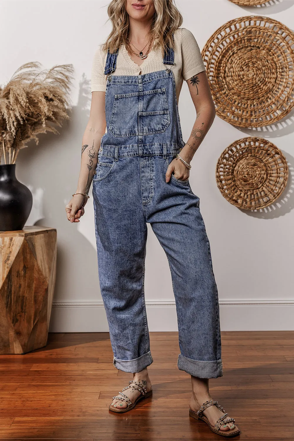 Denim Bib Straight Leg Jumpsuit