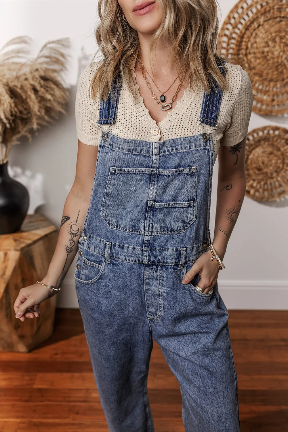Denim Bib Straight Leg Jumpsuit
