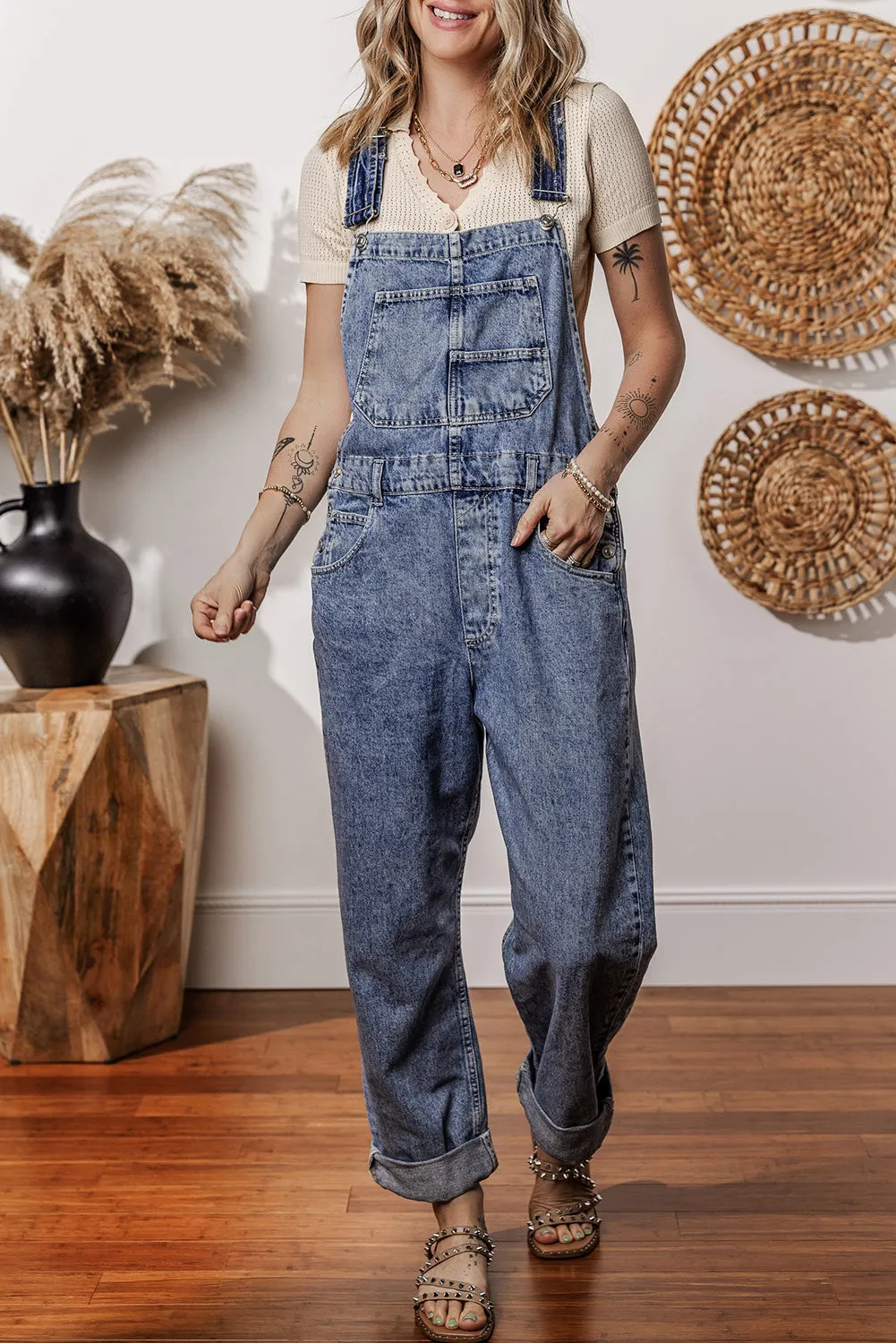 Denim Bib Straight Leg Jumpsuit