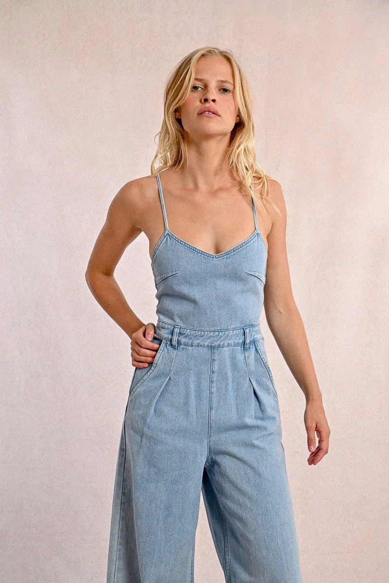 DENIM JUMPSUIT WITH THIN STRAPS
