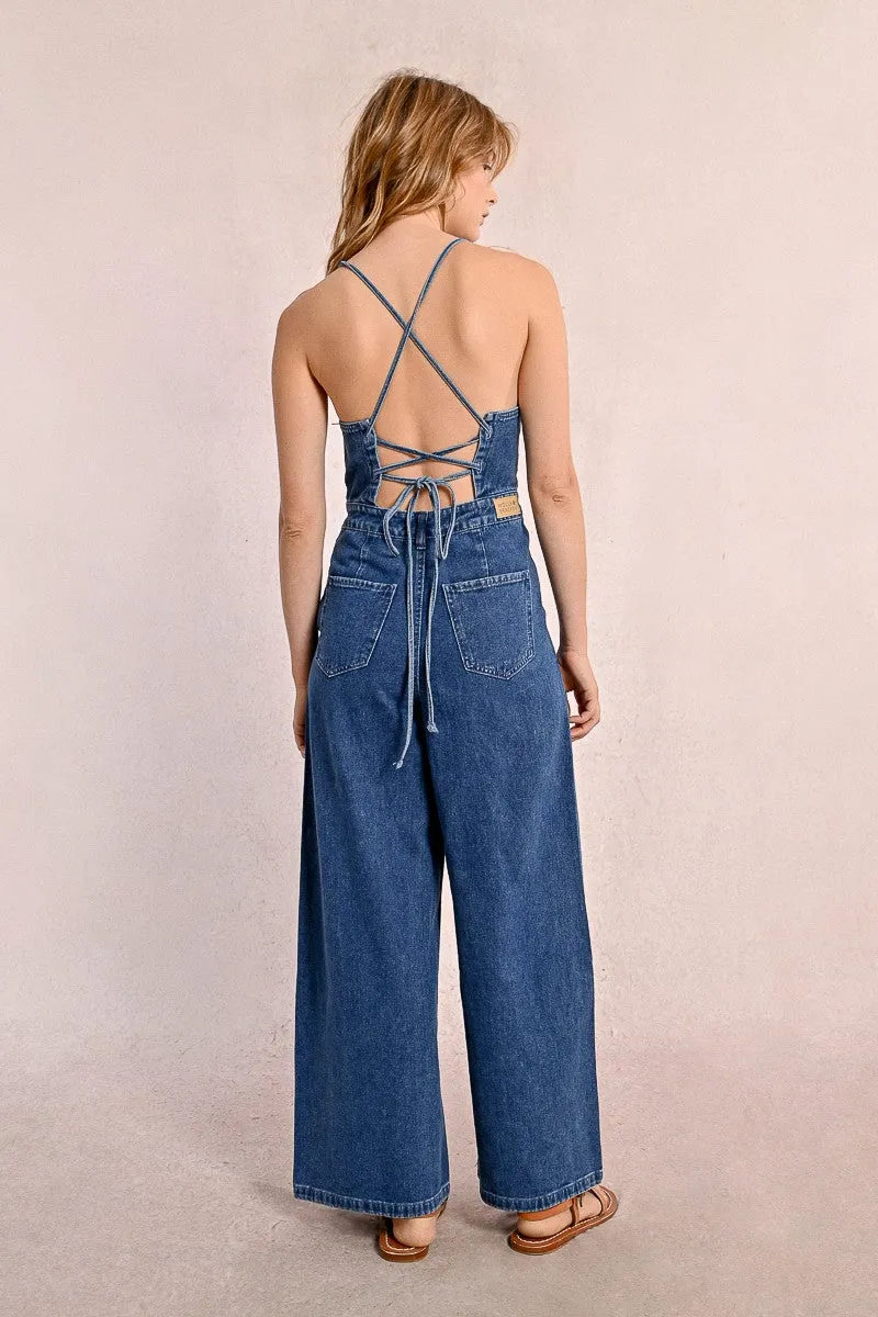 DENIM JUMPSUIT WITH THIN STRAPS