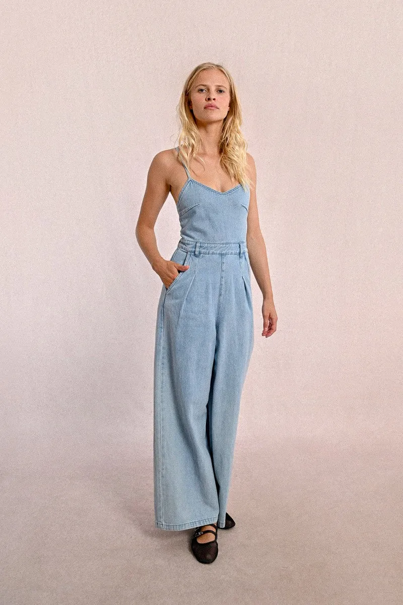 DENIM JUMPSUIT WITH THIN STRAPS
