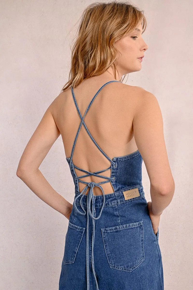DENIM JUMPSUIT WITH THIN STRAPS