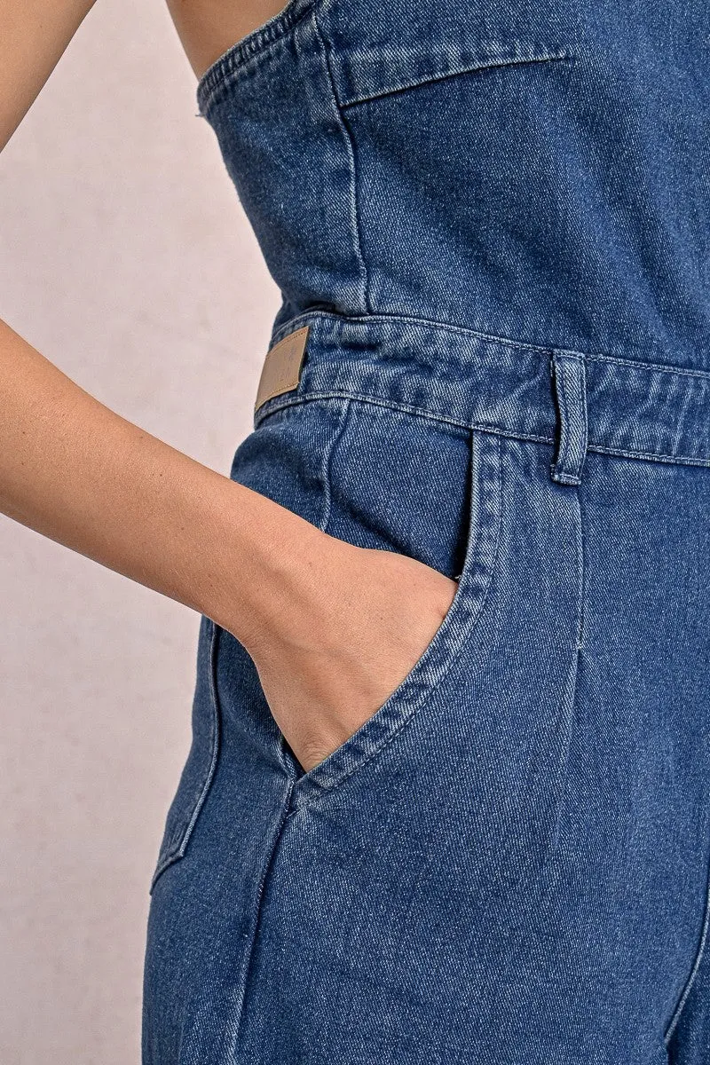 DENIM JUMPSUIT WITH THIN STRAPS