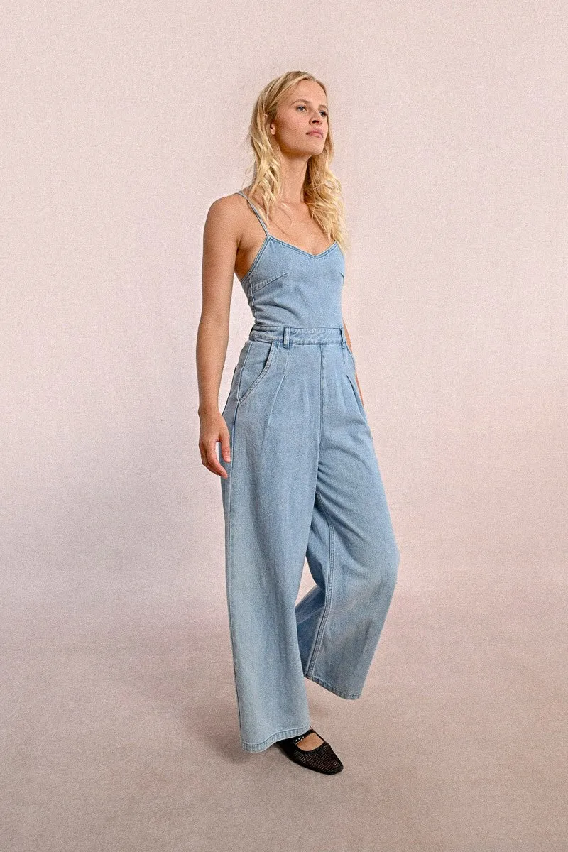 DENIM JUMPSUIT WITH THIN STRAPS