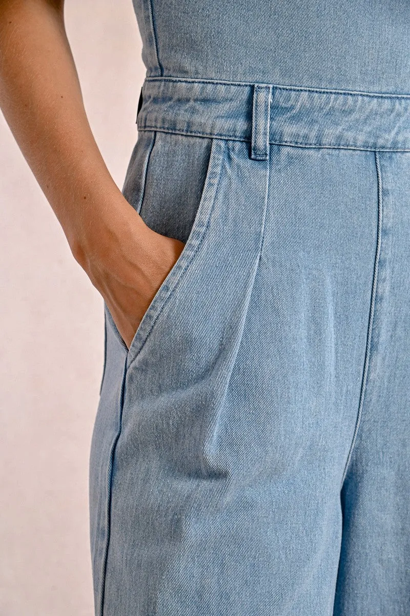 DENIM JUMPSUIT WITH THIN STRAPS