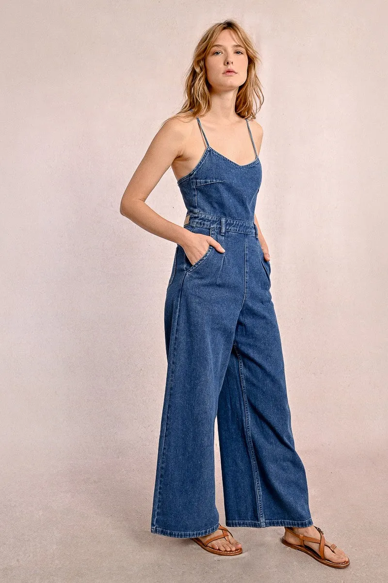 DENIM JUMPSUIT WITH THIN STRAPS