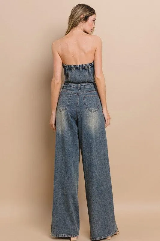 DENIM TUBE CUT OUT FULL LENGTH JUMPSUIT