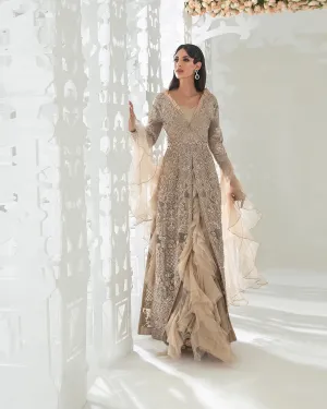 Designer Silver Front Open Gown for Indian Wedding Wear