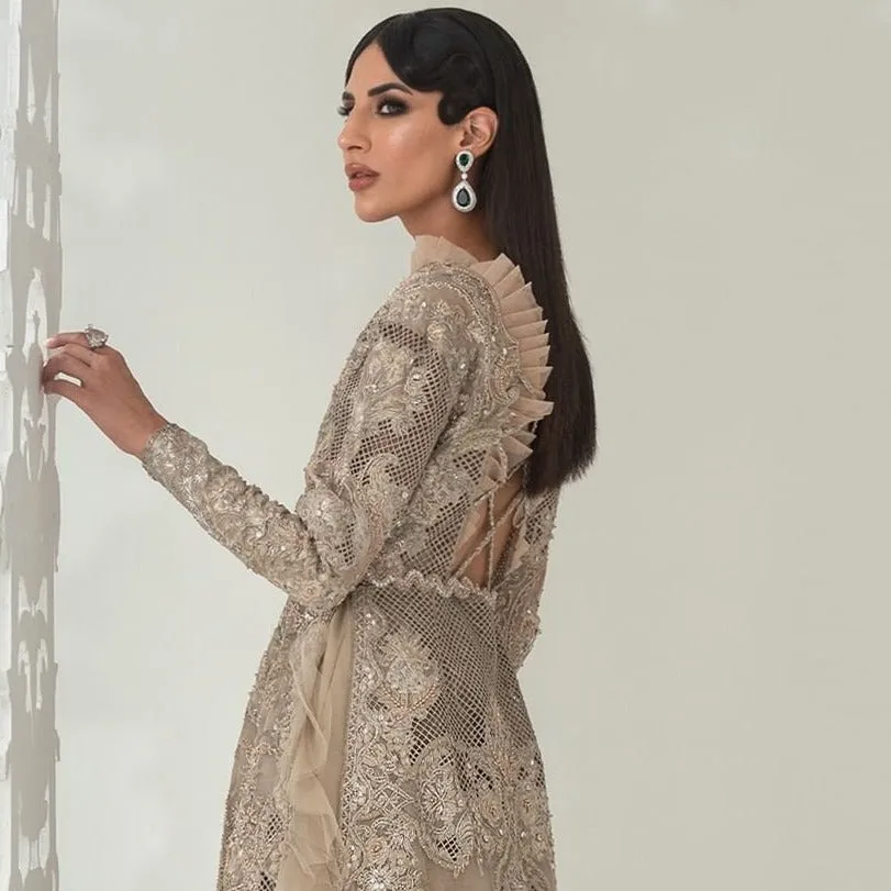Designer Silver Front Open Gown for Indian Wedding Wear