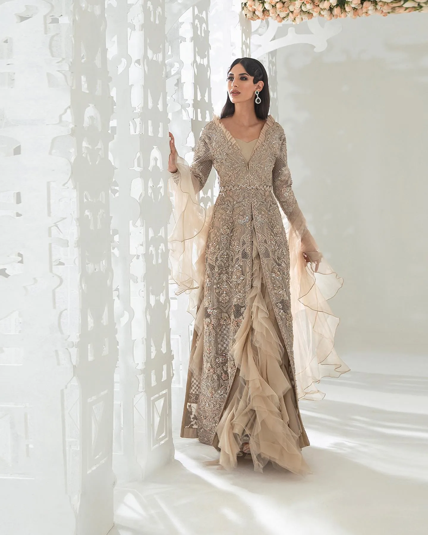 Designer Silver Front Open Gown for Indian Wedding Wear