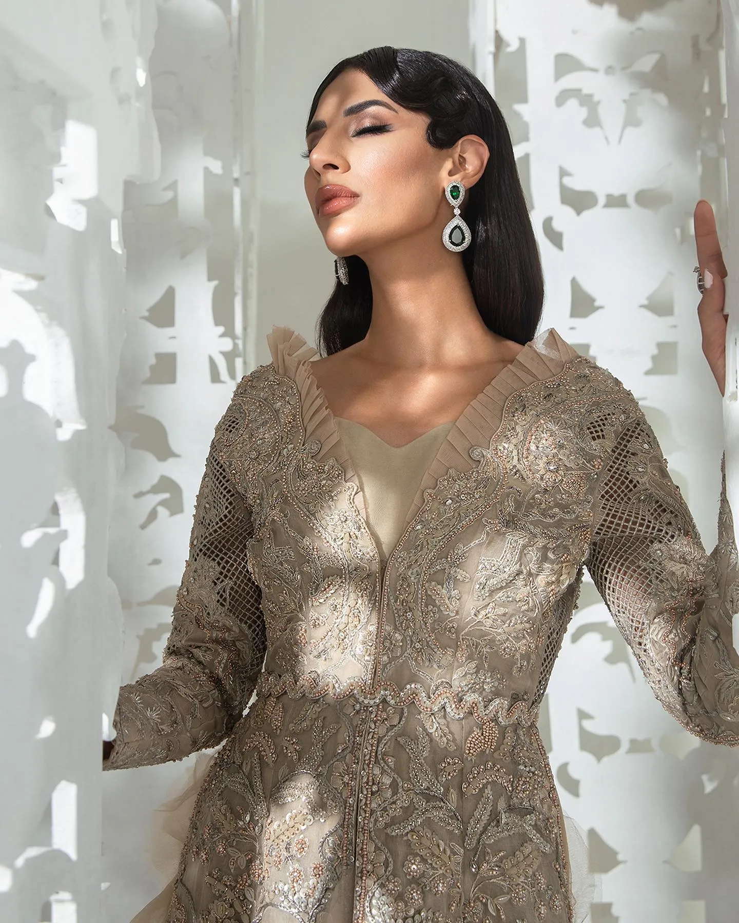 Designer Silver Front Open Gown for Indian Wedding Wear