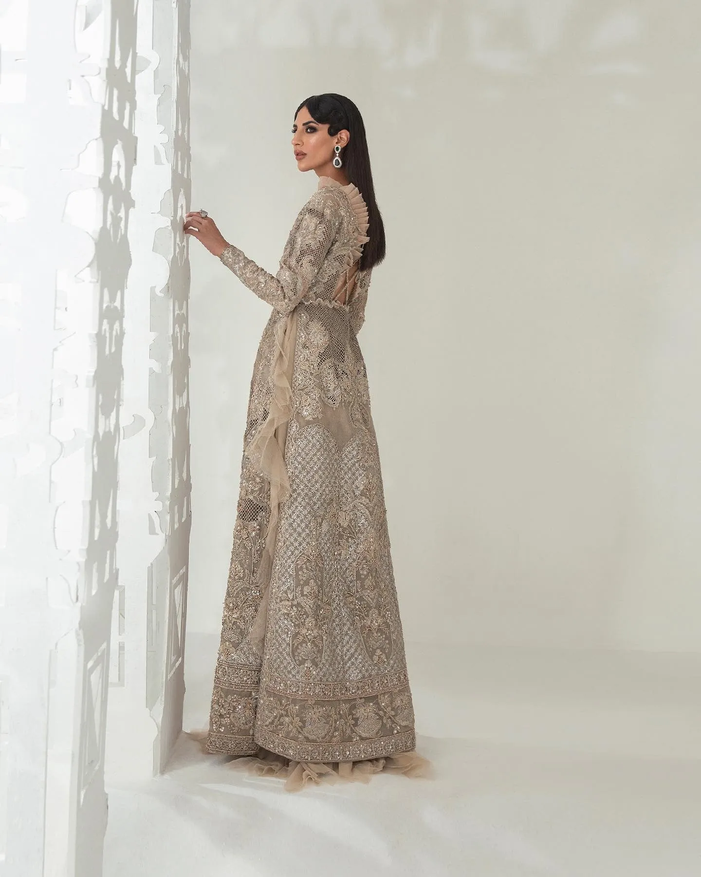 Designer Silver Front Open Gown for Indian Wedding Wear