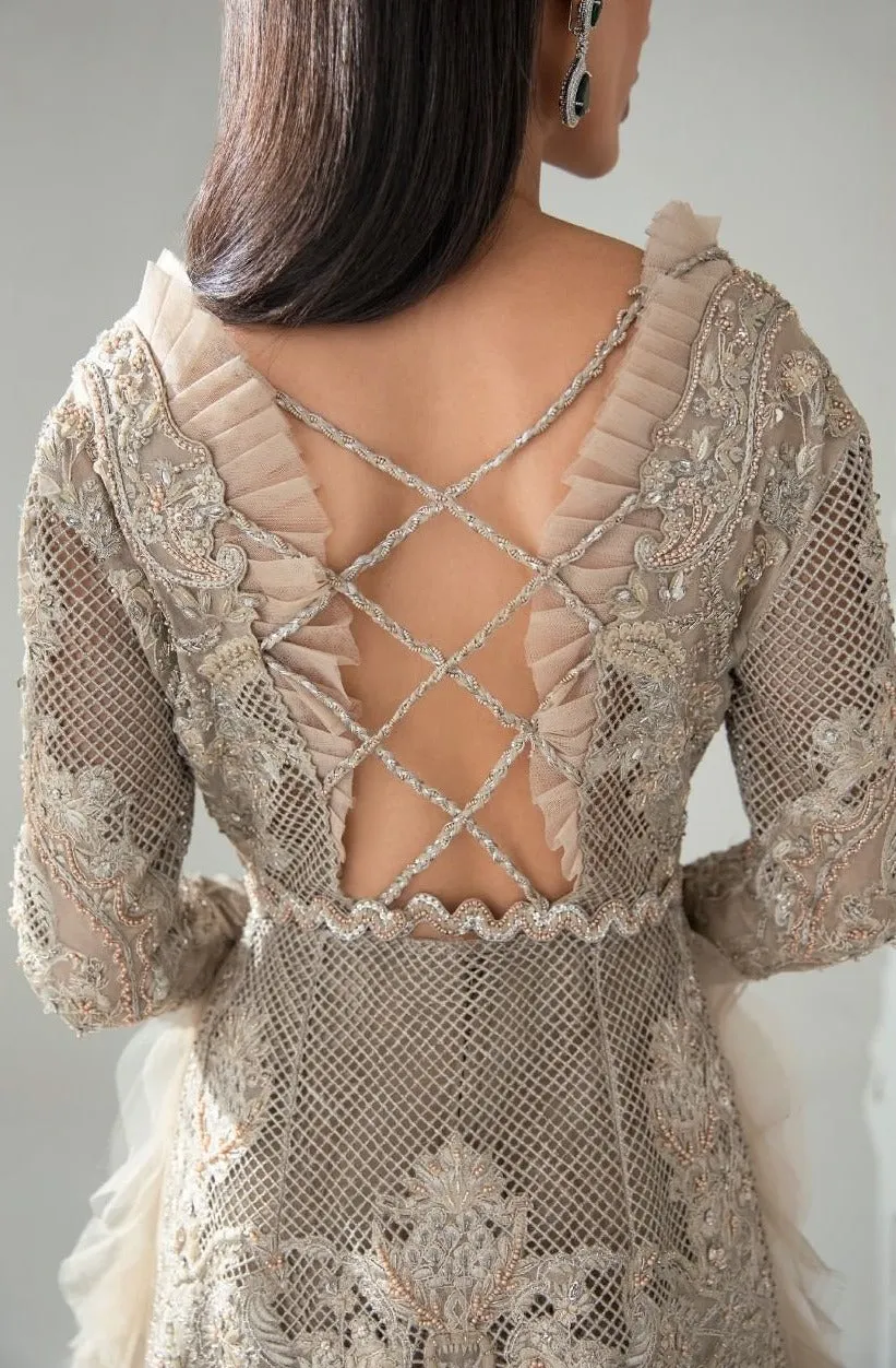 Designer Silver Front Open Gown for Indian Wedding Wear