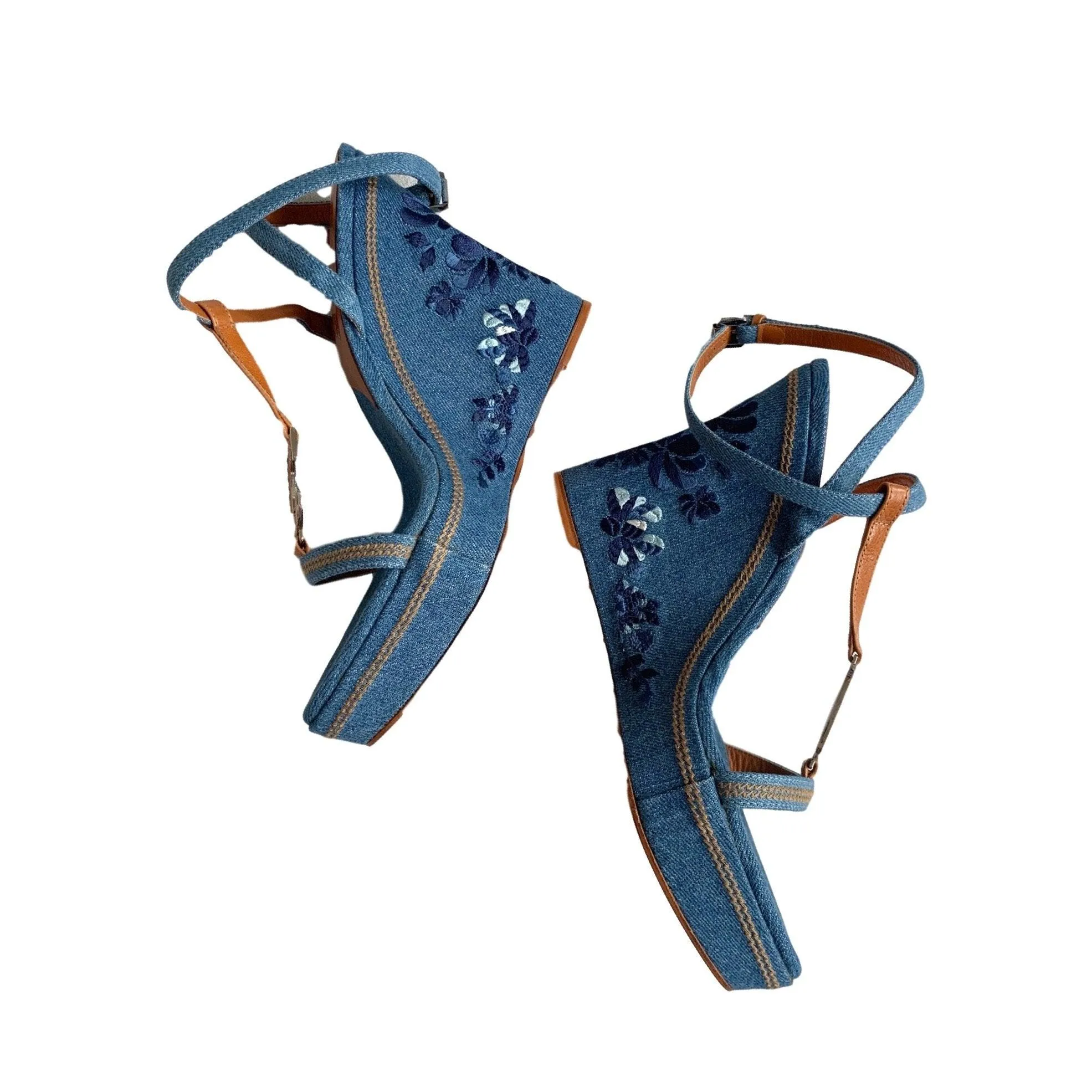 Dior Denim Butterfly Wedge Heels