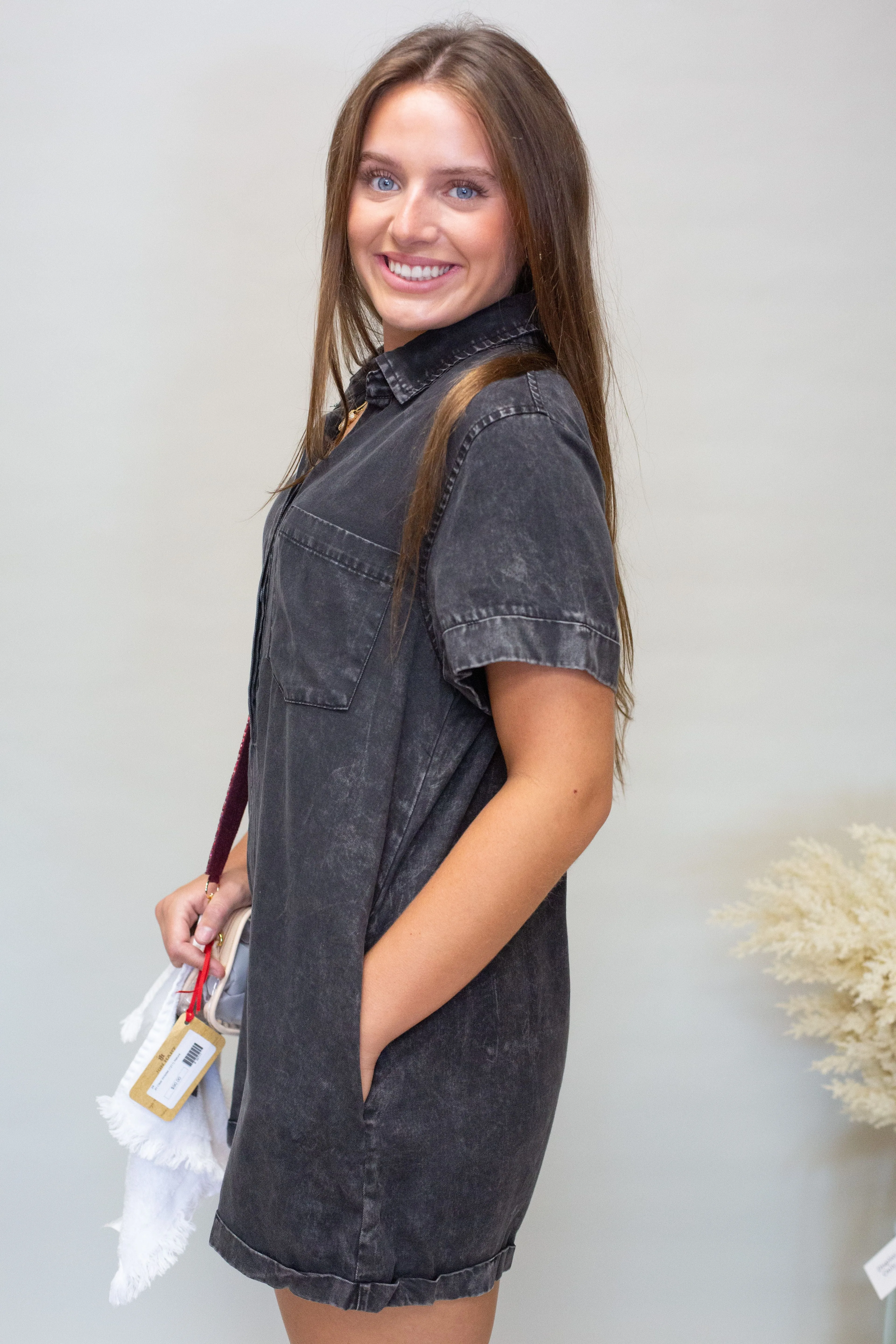 DM2033 Black Washed Denim Romper