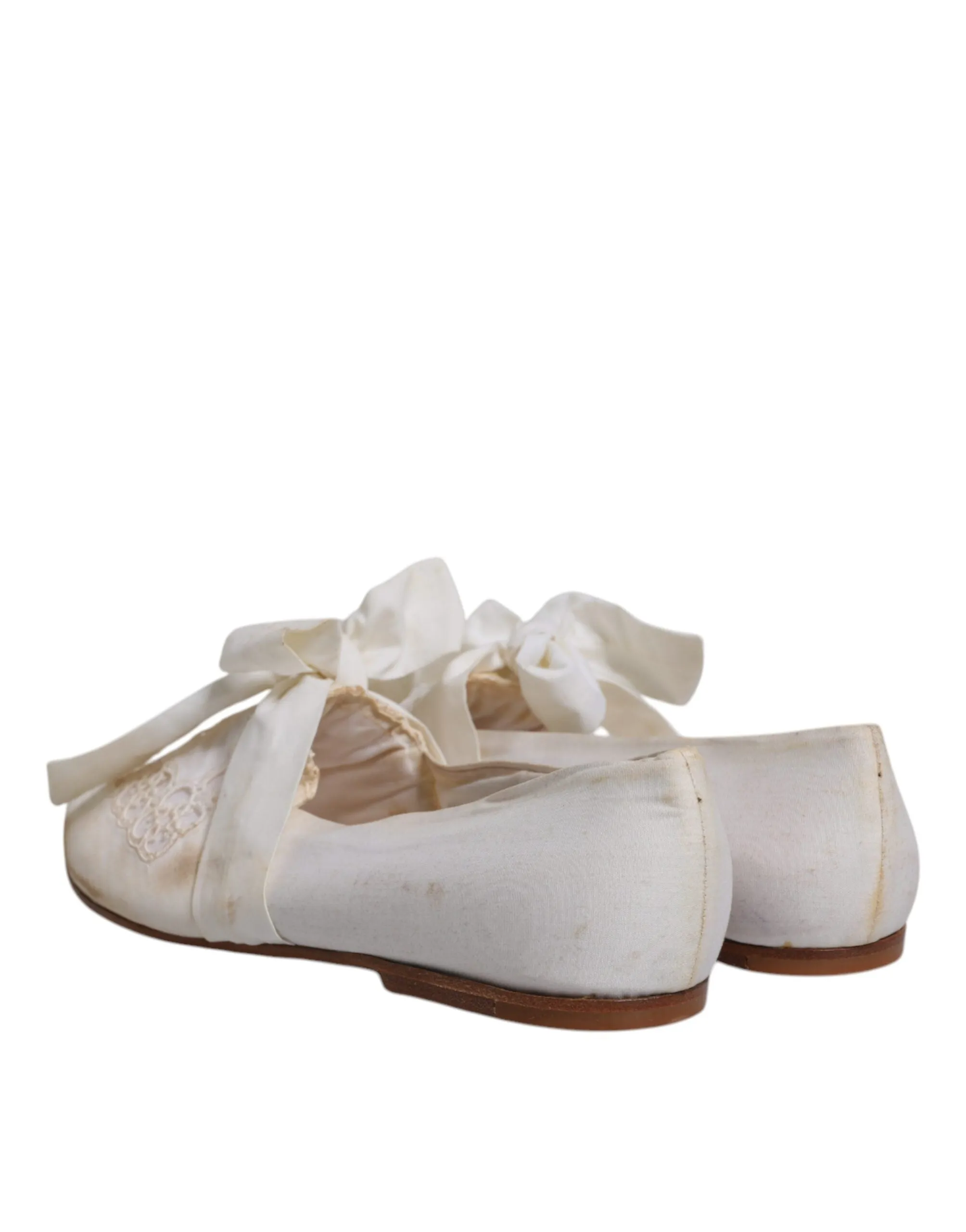 Dolce&Gabbana Women White Ballet Flats Fabric Floral Lace Ribbon Loafers EUR 40