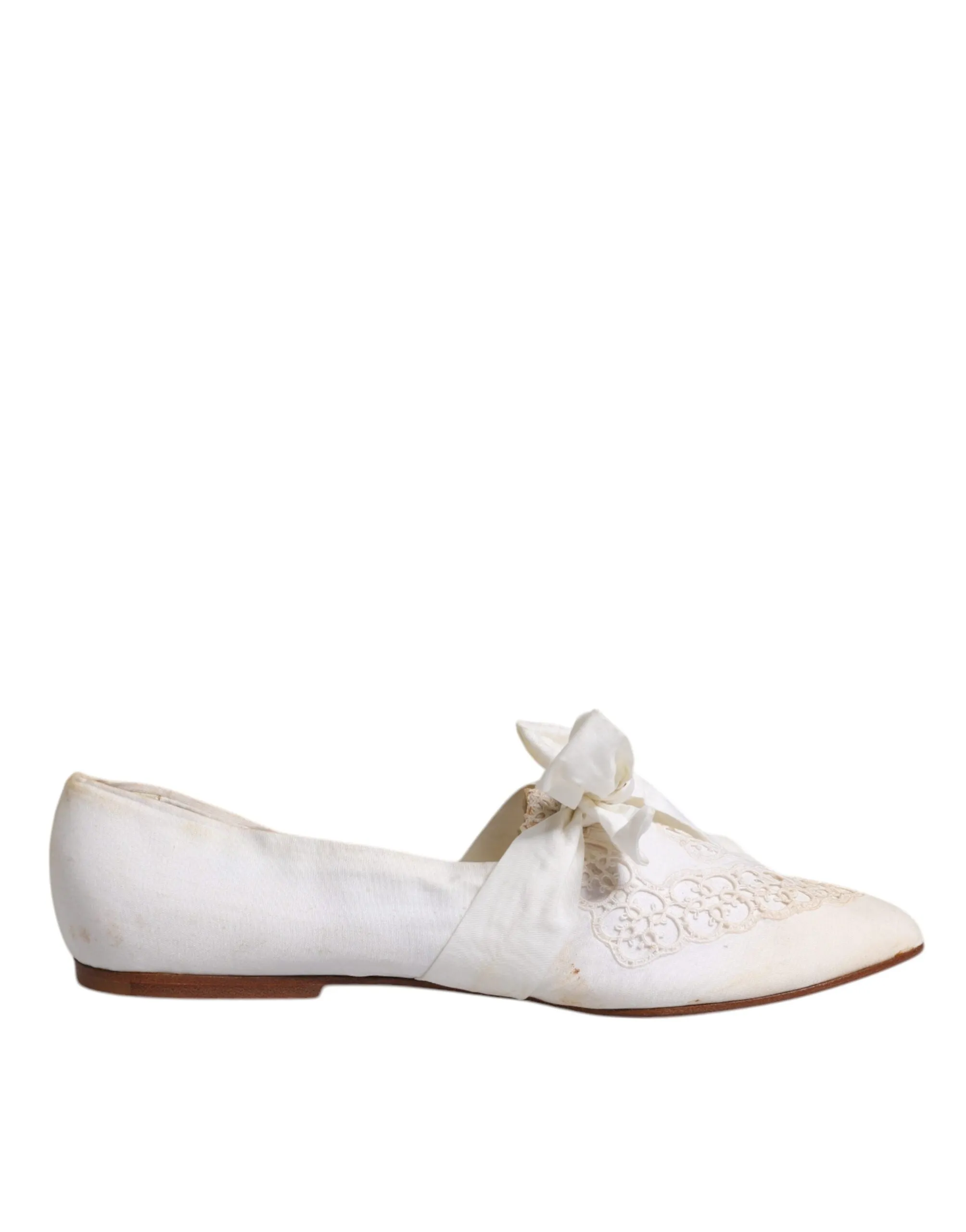 Dolce&Gabbana Women White Ballet Flats Fabric Floral Lace Ribbon Loafers EUR 40
