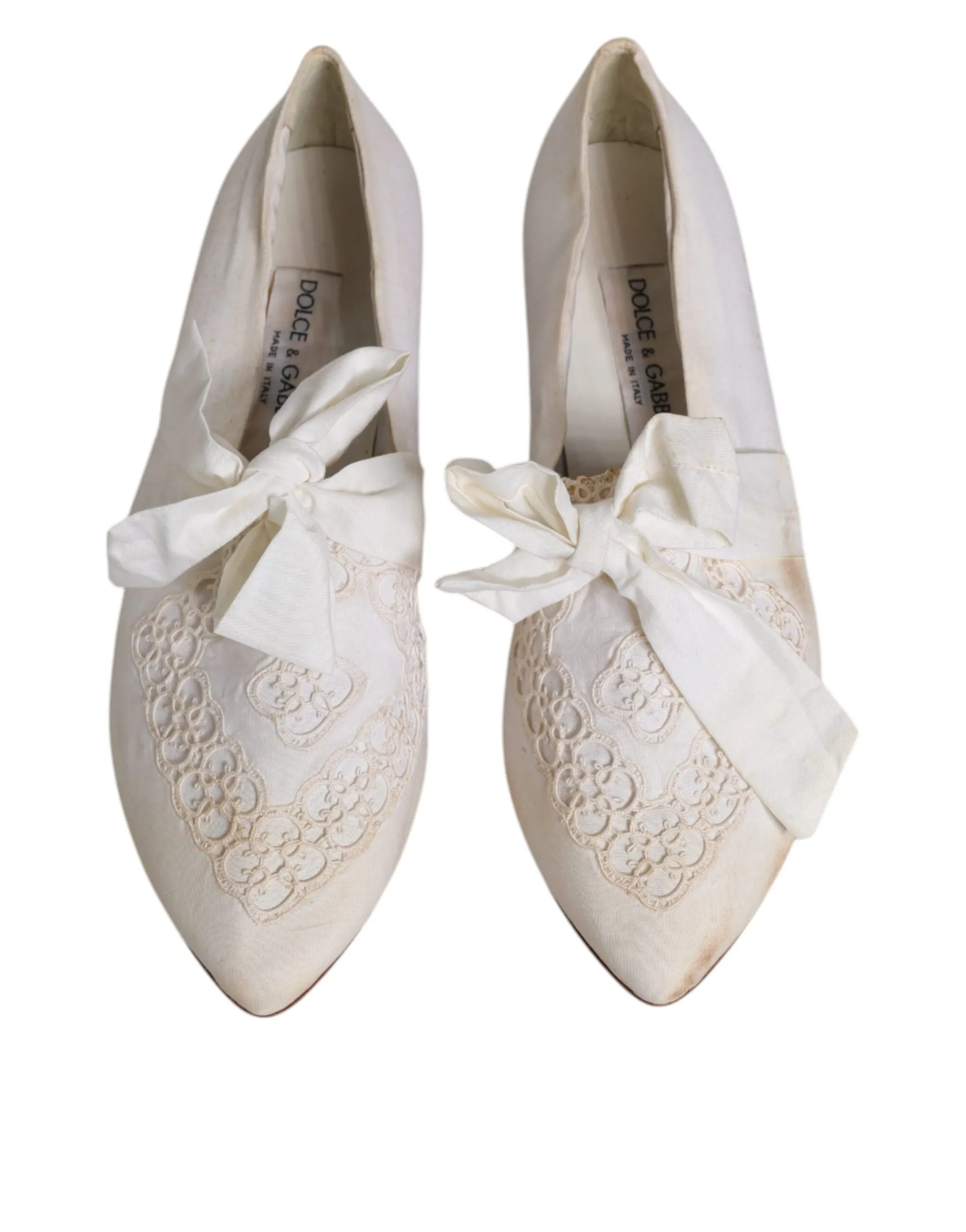 Dolce&Gabbana Women White Ballet Flats Fabric Floral Lace Ribbon Loafers EUR 40