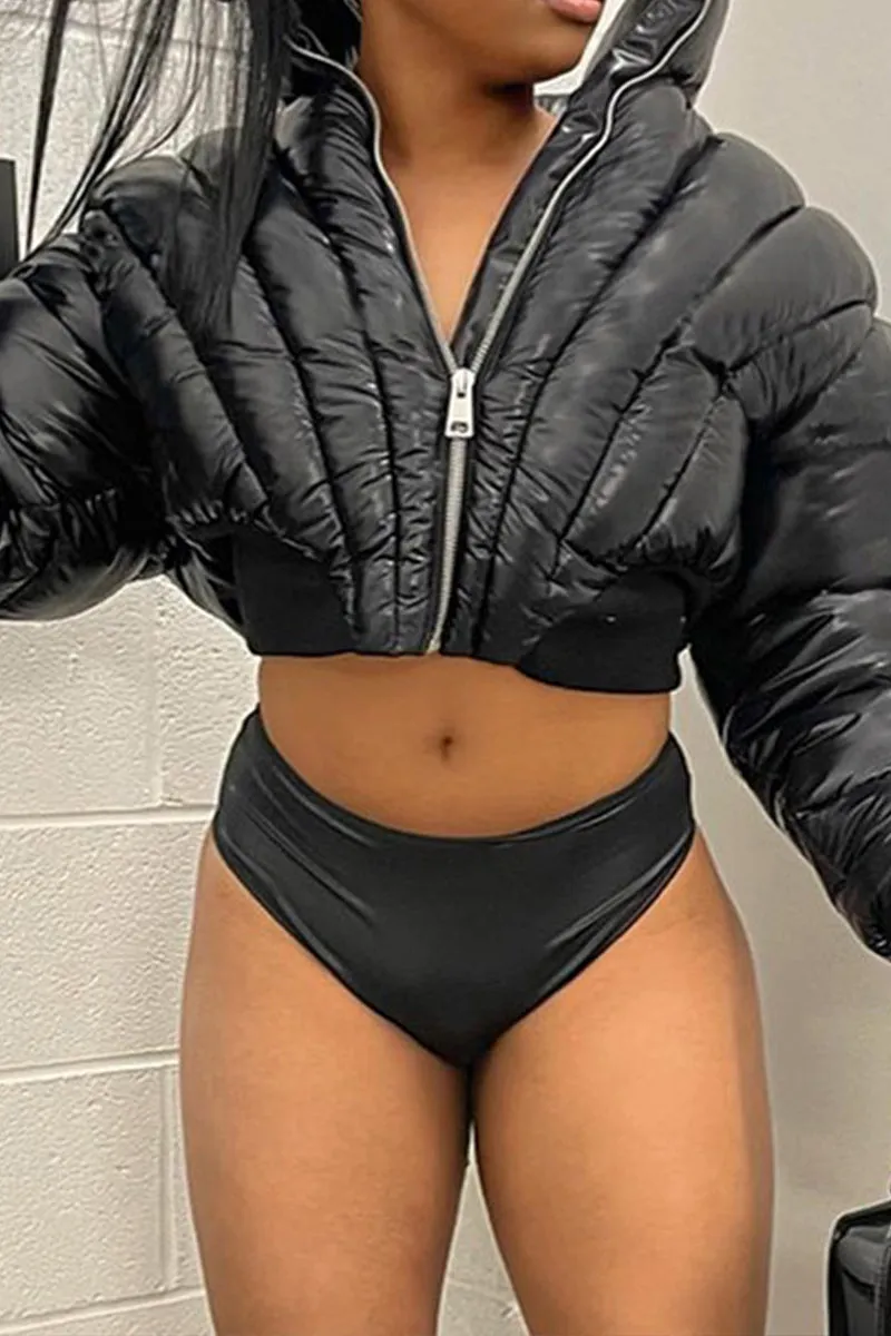 DS3149 Puffer Crop Jacket Coat Outerwear