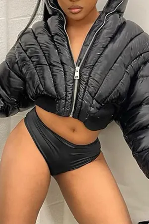 DS3149 Puffer Crop Jacket Coat Outerwear
