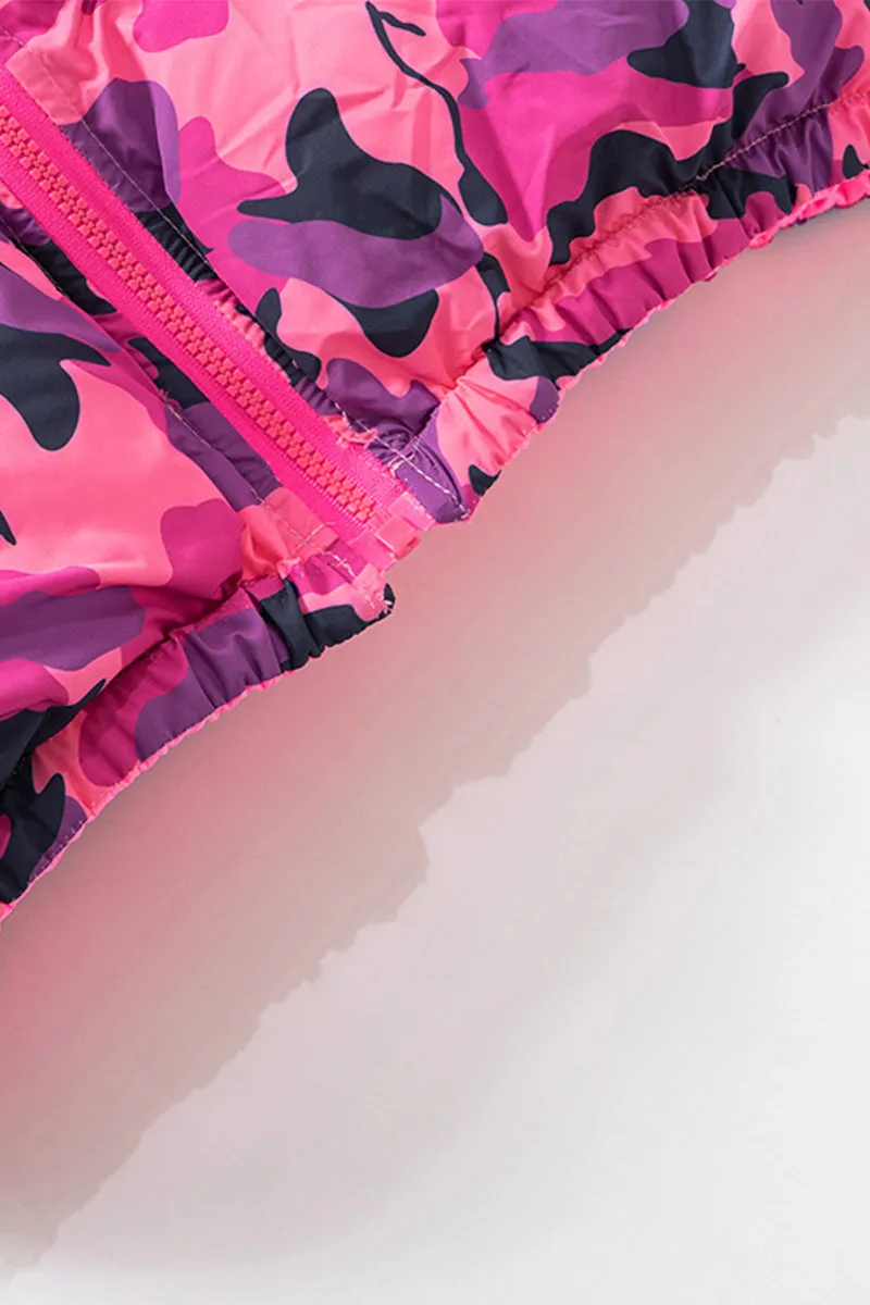 DS3289 Camo Crop Puffer Jacket Outerwear