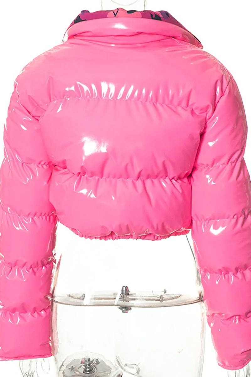 DS3289 Camo Crop Puffer Jacket Outerwear