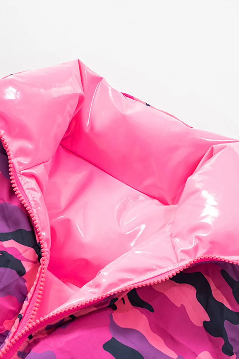 DS3289 Camo Crop Puffer Jacket Outerwear
