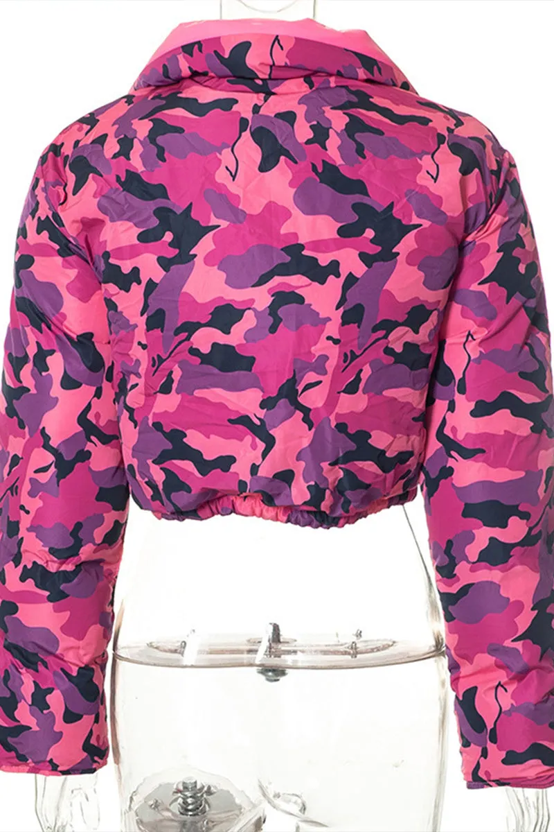 DS3289 Camo Crop Puffer Jacket Outerwear