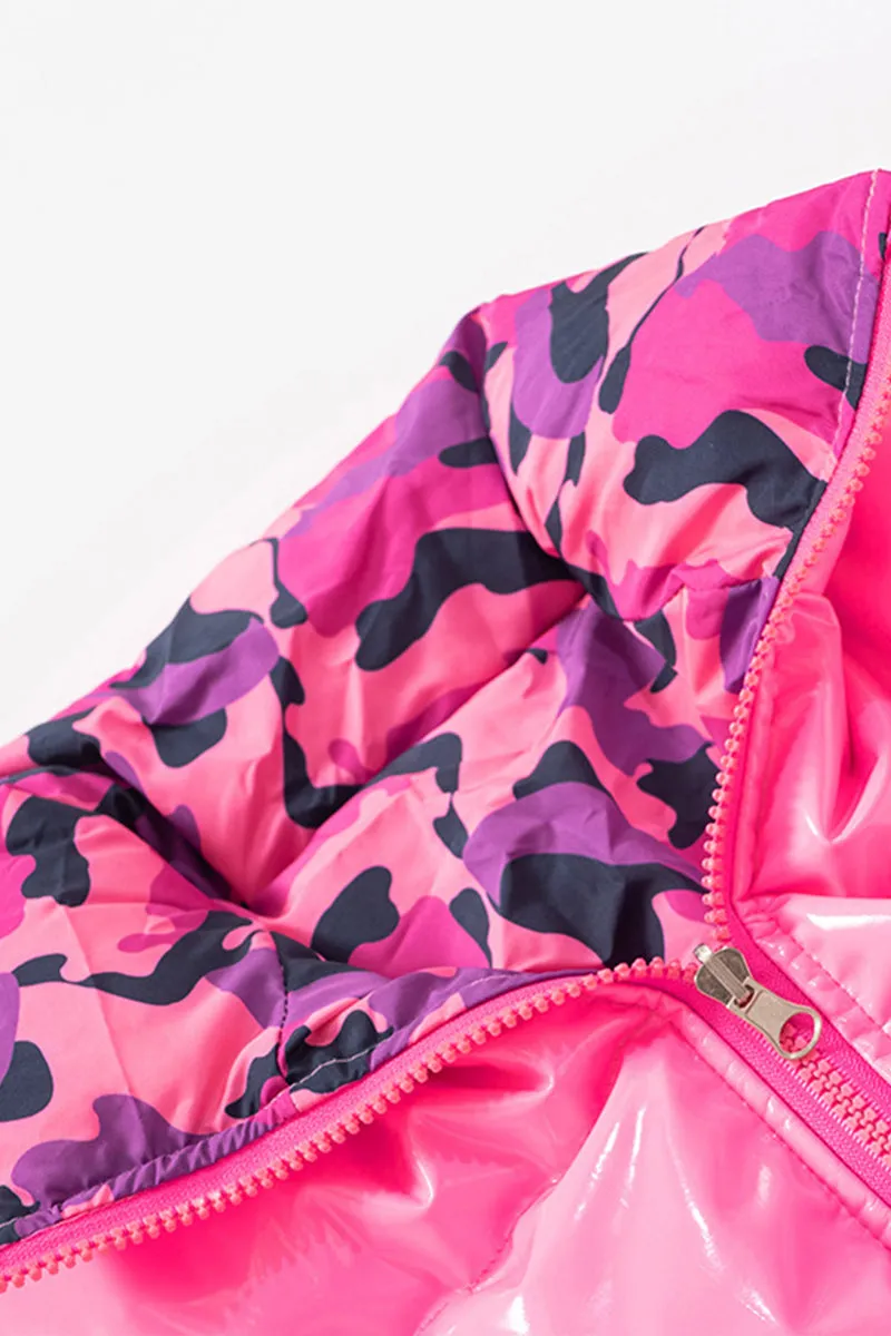 DS3289 Camo Crop Puffer Jacket Outerwear