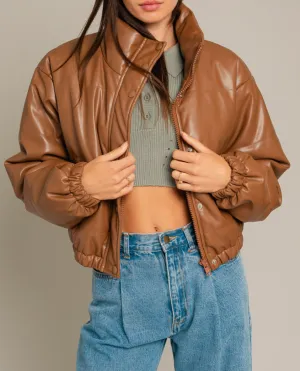 Eco Leather Puffer Crop Jacket