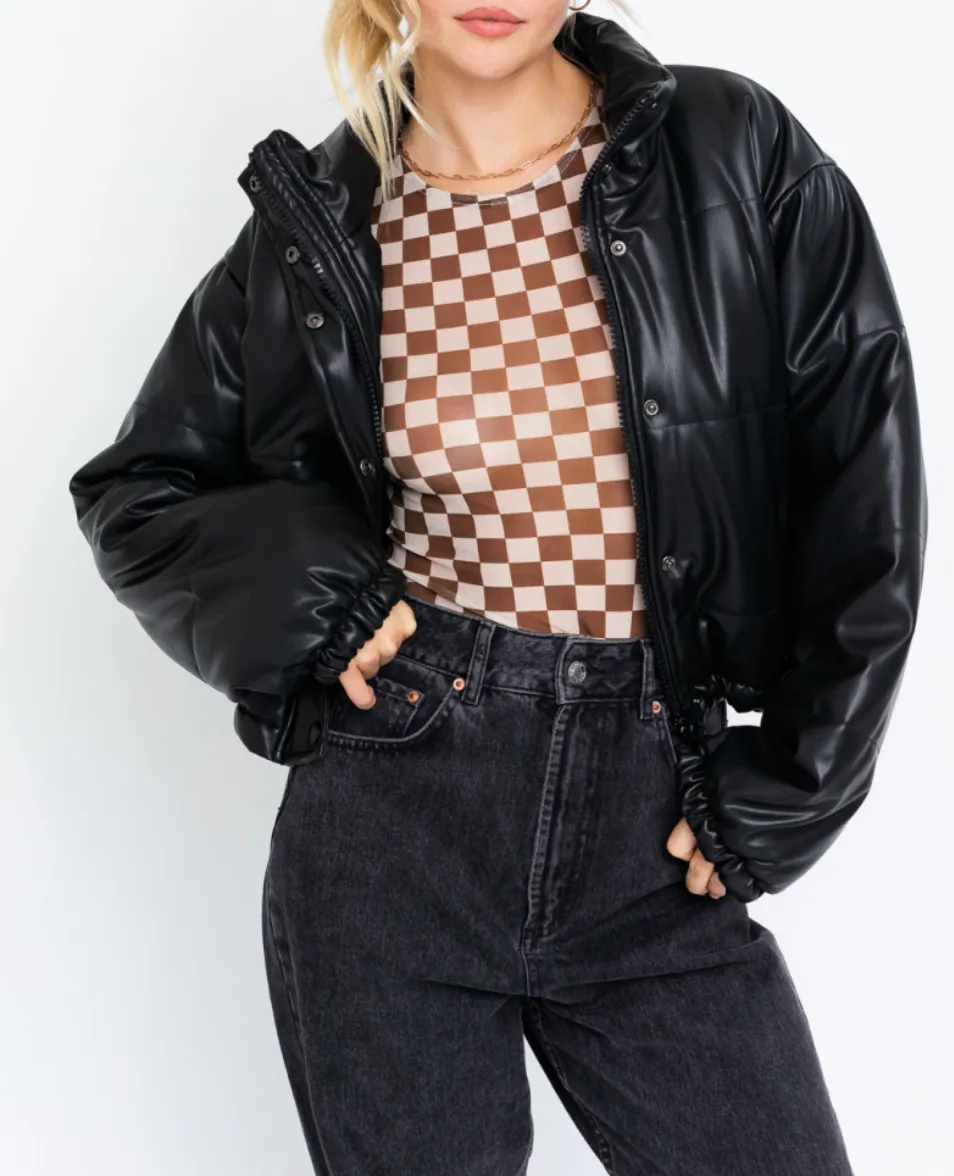 Eco Leather Puffer Crop Jacket