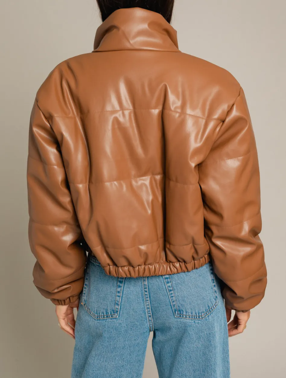 Eco Leather Puffer Crop Jacket