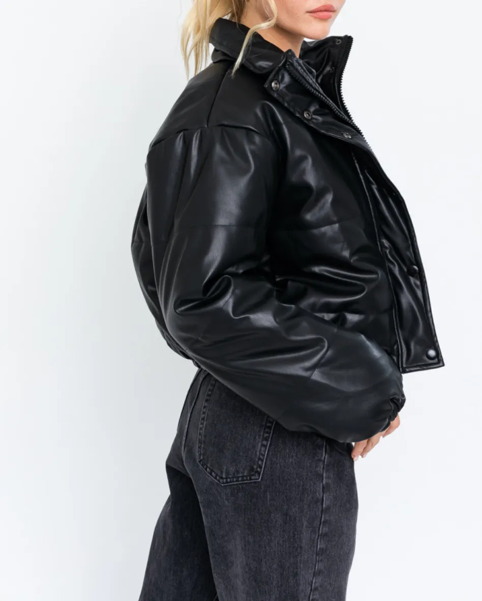 Eco Leather Puffer Crop Jacket
