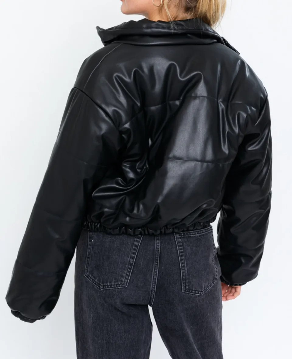 Eco Leather Puffer Crop Jacket