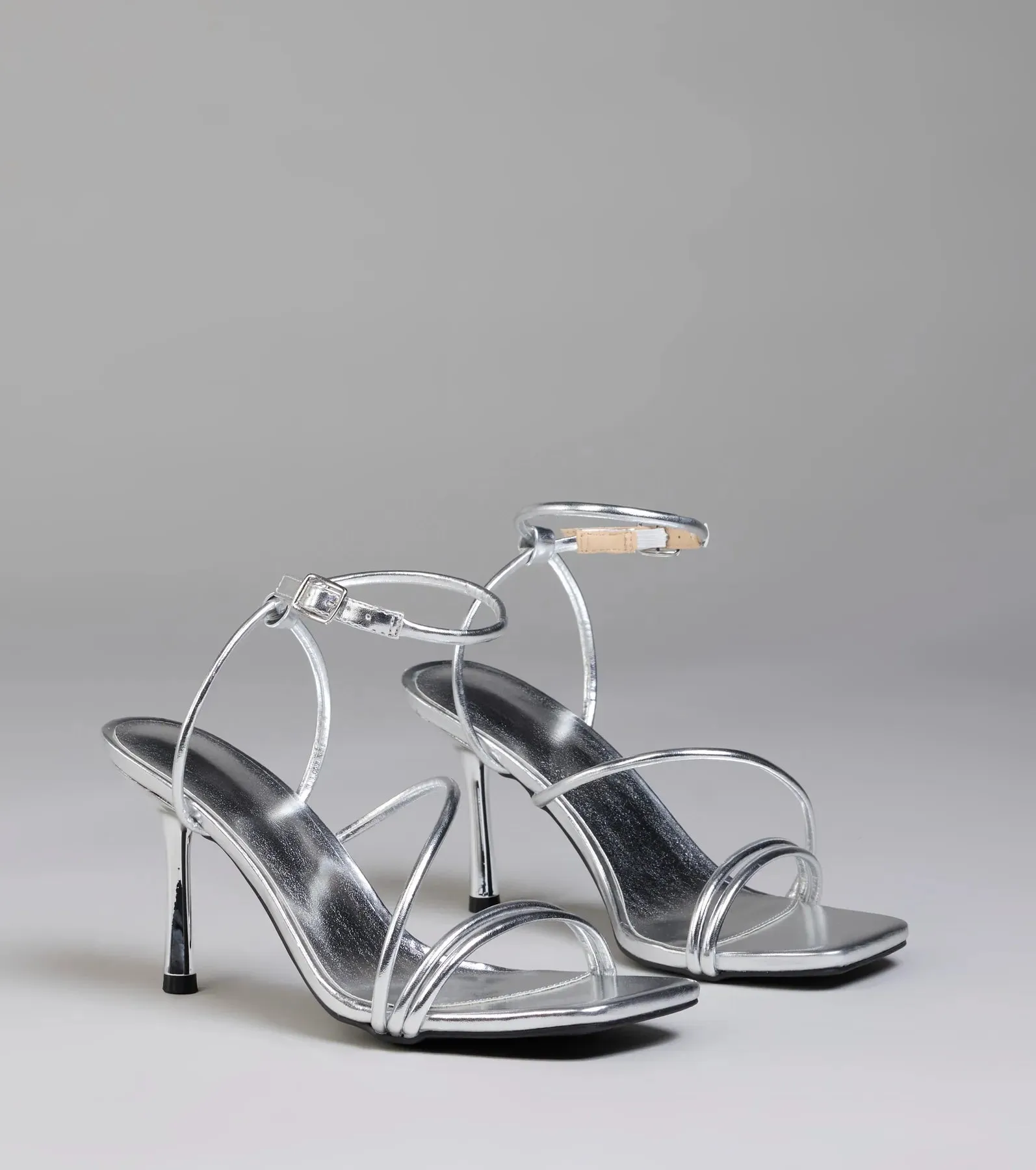 Edgy Elegance Metallic Strappy Stiletto Heels