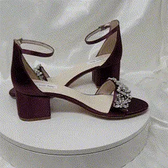 Eggplant Purple Wedding Shoes with Block Heel Crystal and Pearl Design