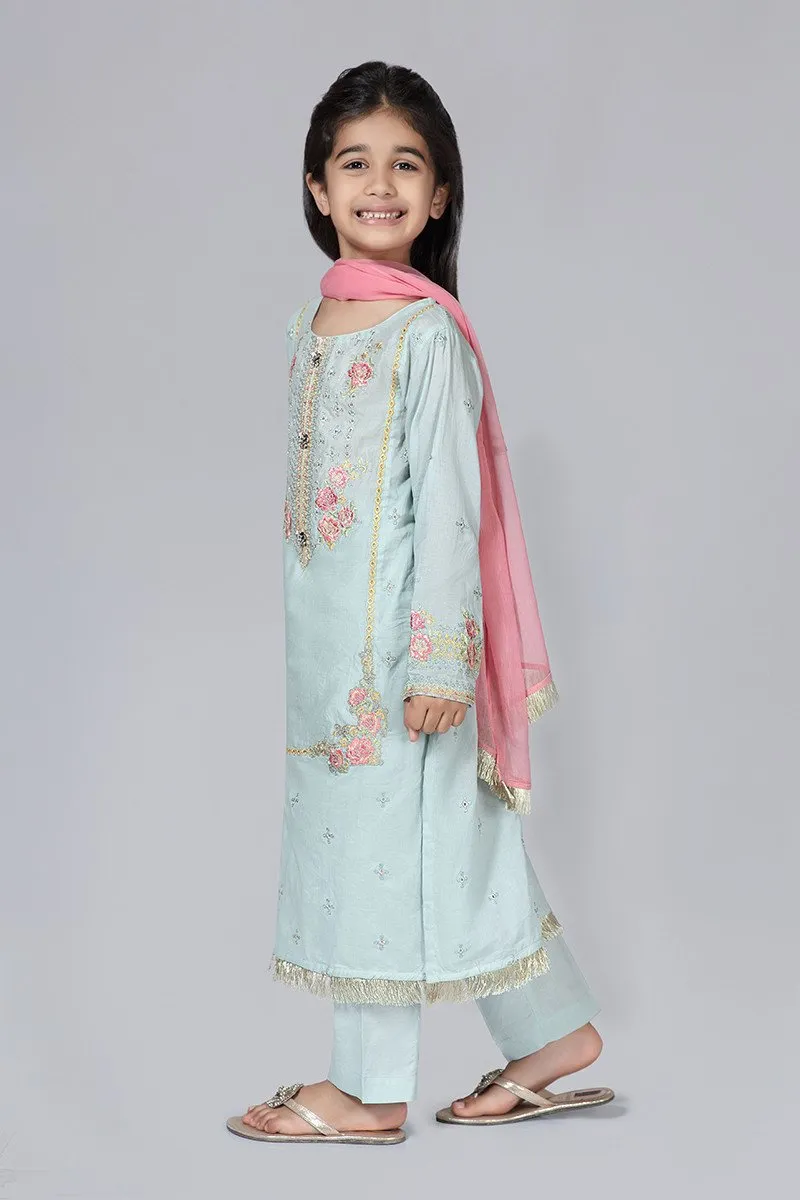 Eid Dress for Kids in Turquoise Color #N9015