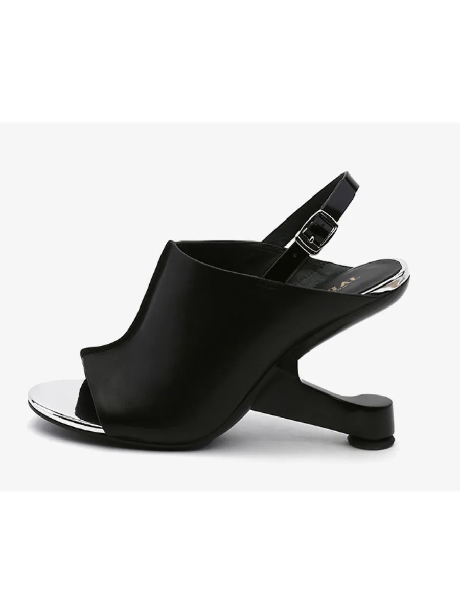 Elevator-Heel Leather Slingback Sandal