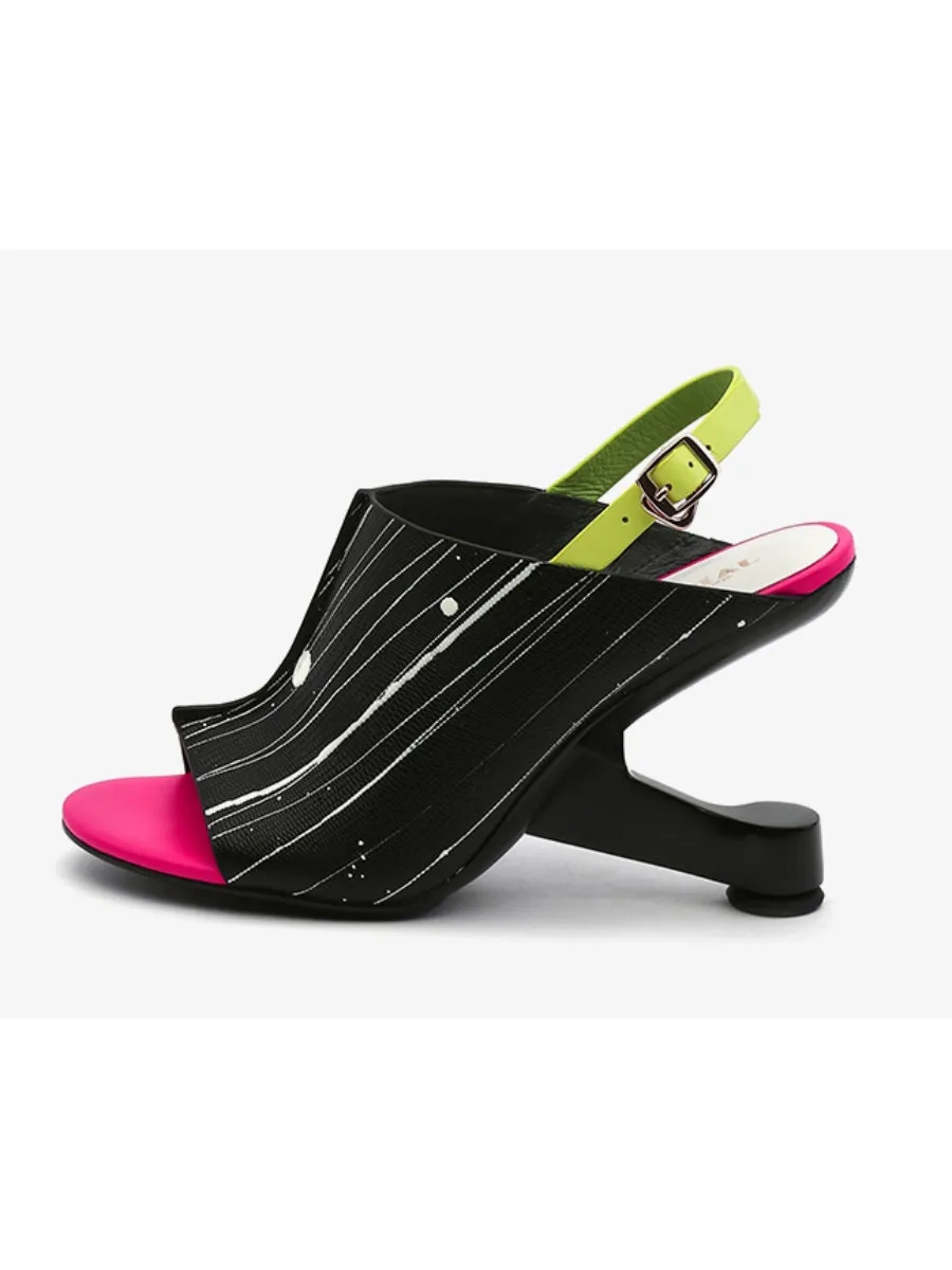 Elevator-Heel Leather Slingback Sandal