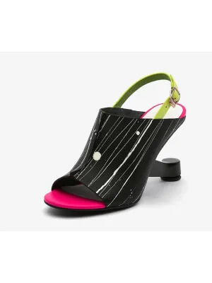 Elevator-Heel Leather Slingback Sandal