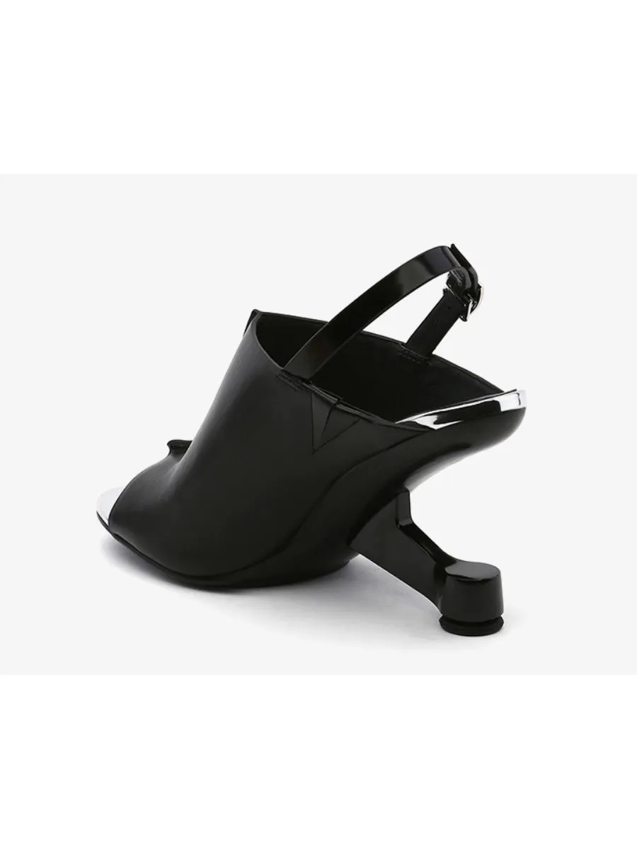 Elevator-Heel Leather Slingback Sandal