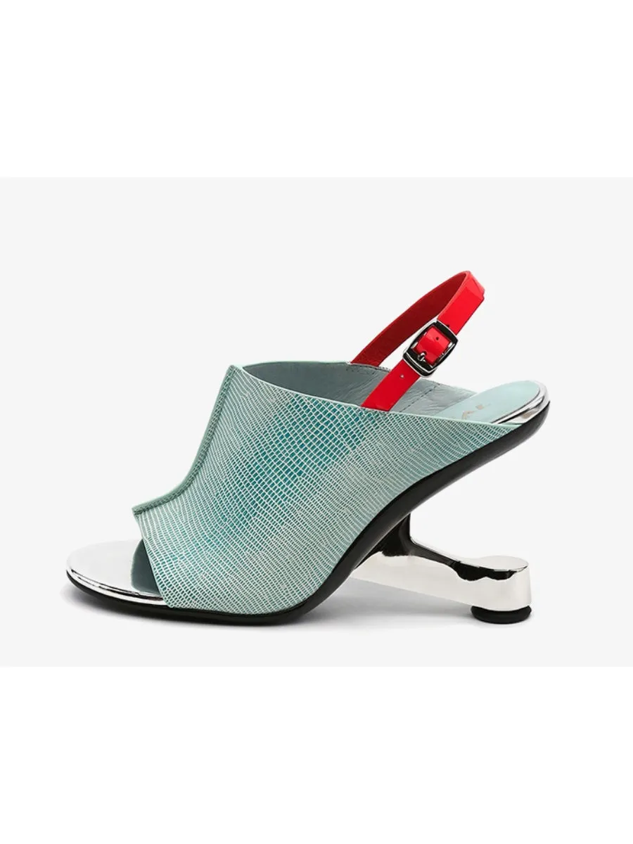 Elevator-Heel Leather Slingback Sandal